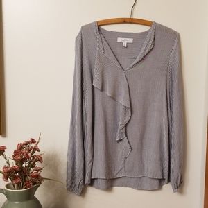 Libby Edelman blue pin stripe ruffle blouse